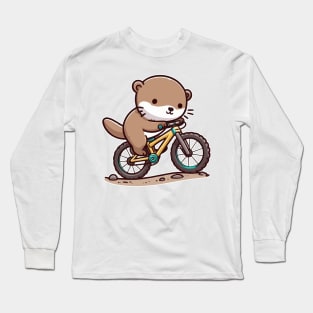 funny Otter mountain Biking Long Sleeve T-Shirt